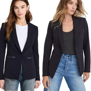 Veronica Beard Iconic Scuba Dickey Jacket Blazer Size 4 Navy Blue Zipper Pockets